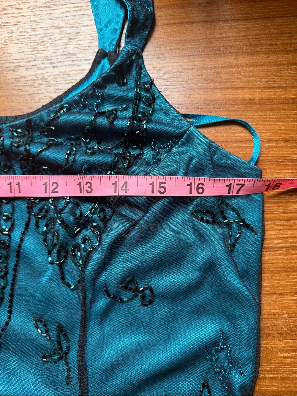 Marina Beaded Silk-Look Evening Tank | Vintage Y2K Teal | Size L - Picture 6 of 9